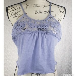 Lili Rose Lace Detail Adjustable Spaghetti Strap Crop Top Blue Size Medium